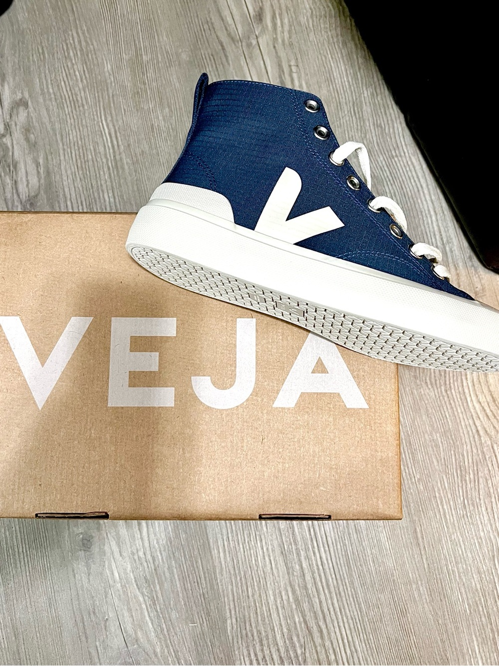 Veja Navy High-Top Canvas Sneakers with White V Logo